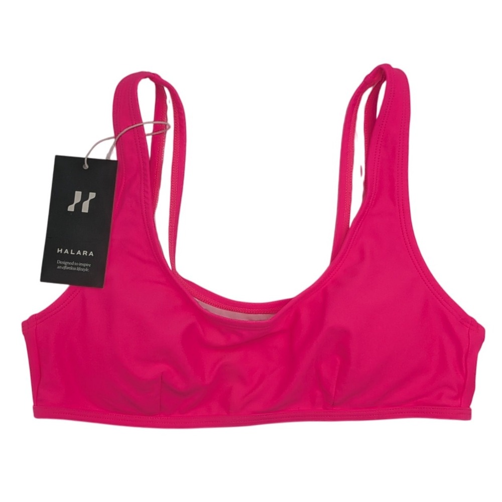 NWT Halara Sporty‎ Bright Pink Scoop Neck Bikini Activewear Top Women's Small